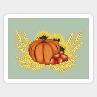 Harvest. Autumn. Pumpkin, apples, sunflowers and wheat Magnet